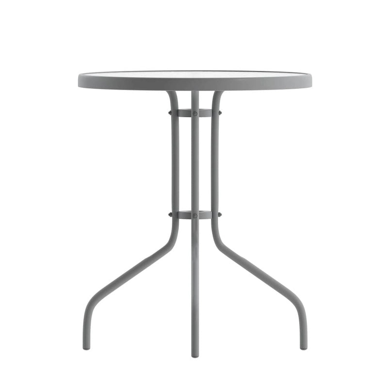 Table en métal en verre trempé rond de 23,75 po avec plateau à motif d'ondulations lisses