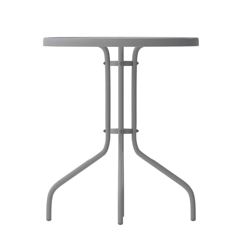 Table en métal en verre trempé rond de 23,75 po avec plateau à motif d'ondulations lisses