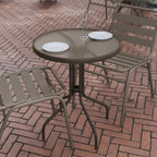 Table en métal en verre trempé rond de 23,75 po avec plateau à motif d'ondulations lisses