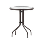 Table en métal en verre trempé rond de 23,75 po avec plateau à motif d'ondulations lisses