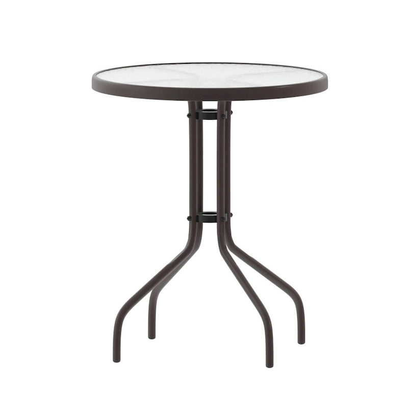 Table en métal en verre trempé rond de 23,75 po avec plateau à motif d'ondulations lisses