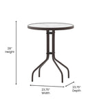 Table en métal en verre trempé rond de 23,75 po avec plateau à motif d'ondulations lisses
