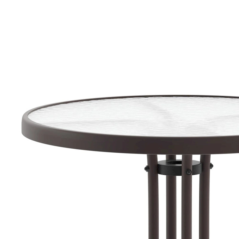 Table en métal en verre trempé rond de 23,75 po avec plateau à motif d'ondulations lisses