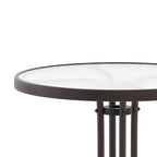 Table en métal en verre trempé rond de 23,75 po avec plateau à motif d'ondulations lisses