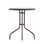 Table en métal en verre trempé rond de 23,75 po avec plateau à motif d'ondulations lisses