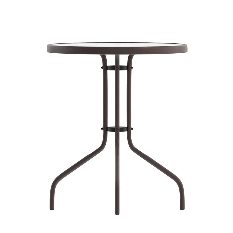 Table en métal en verre trempé rond de 23,75 po avec plateau à motif d'ondulations lisses