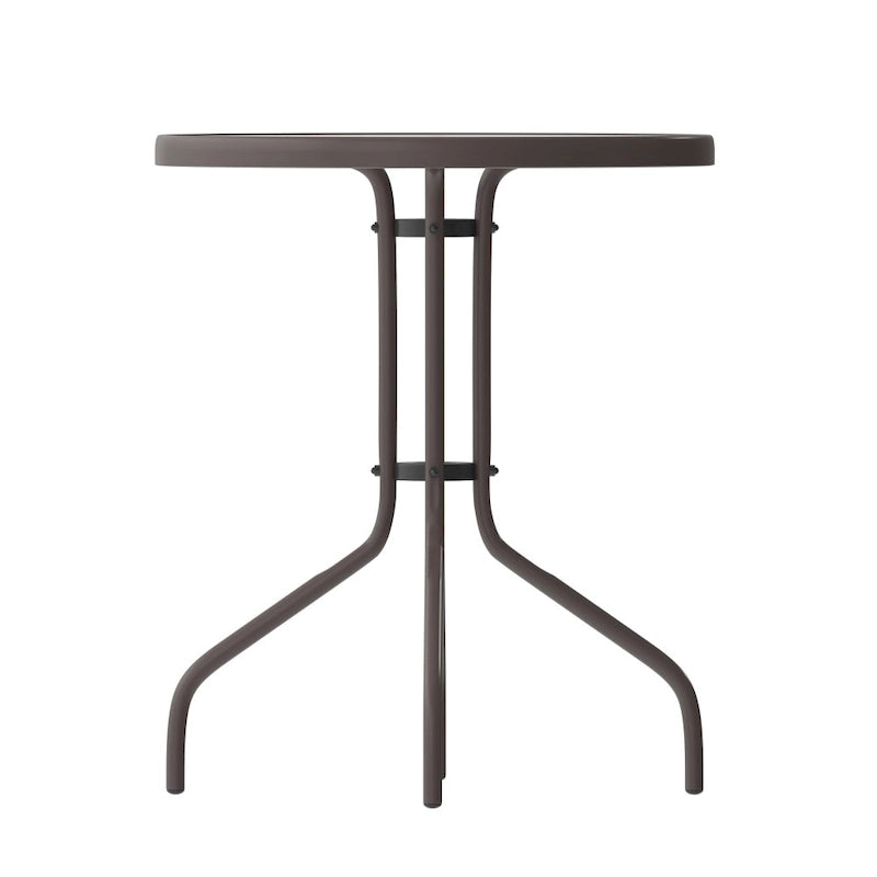 Table en métal en verre trempé rond de 23,75 po avec plateau à motif d'ondulations lisses