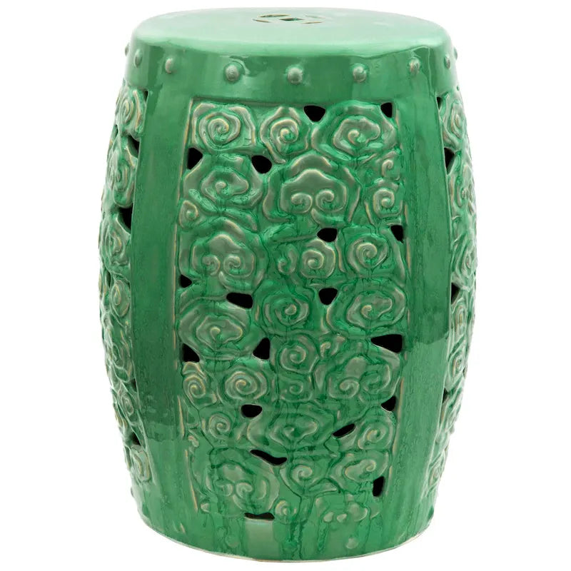 Handmade Carved Clouds Porcelain Stool/End Table - 13.5W x 13.5D x 18.75H
