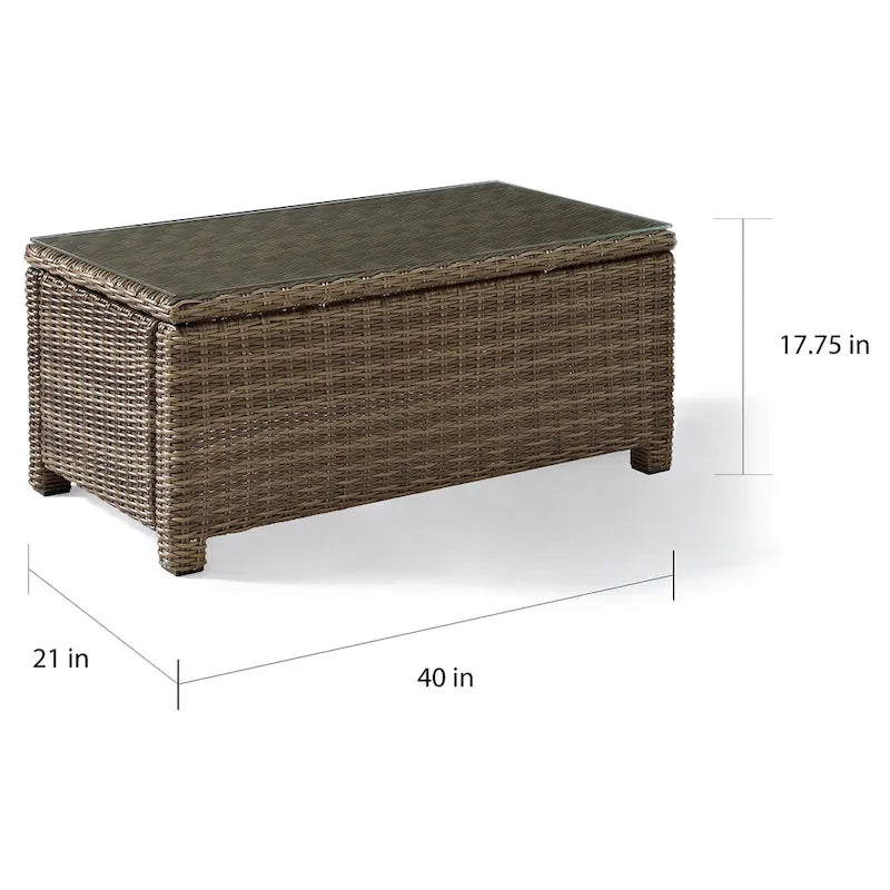 Table d'extérieur Crosley Bradenton en osier marron avec plateau en verre