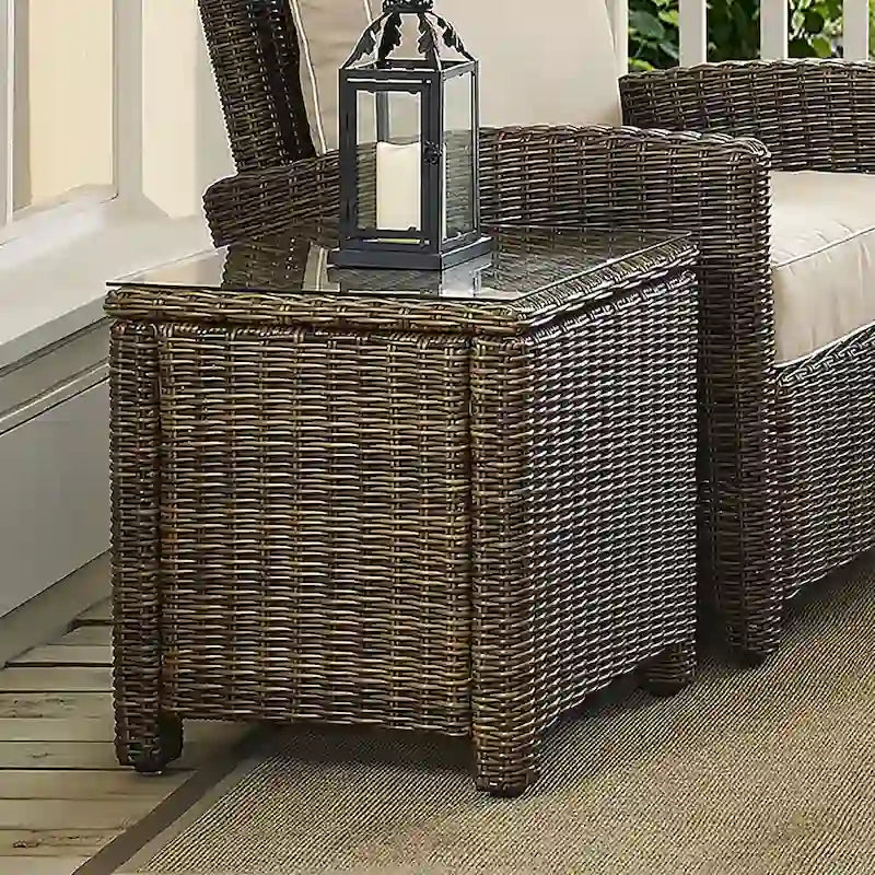 Table d'appoint rectangulaire d'extérieur Crosley Bradenton en osier marron