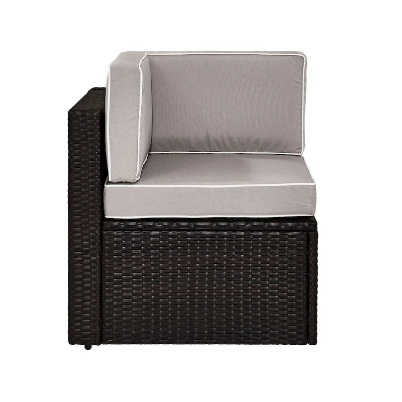 Fauteuil d'angle en osier Palm Harbor marron avec coussins gris - 26,5 L x 26,5 P x 30,5 H