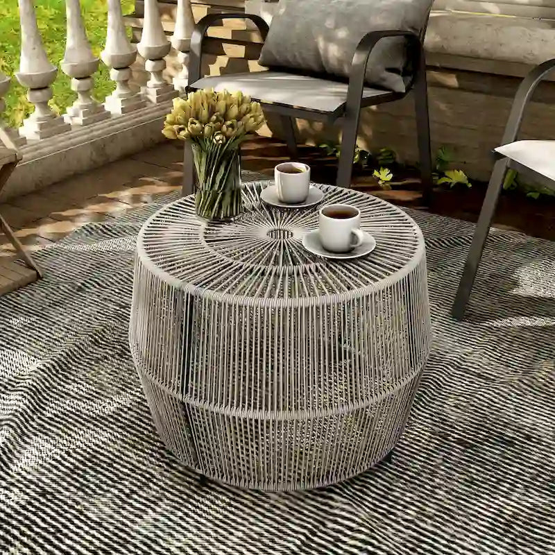 Alia Coastal Natural 22-inch Boho Outdoor Patio Rattan Outdoor Round Coffee Table by M&L Co.