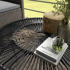 Table basse ronde d'extérieur bohème Alia Coastal Natural 22 pouces en rotin par M&L Co.