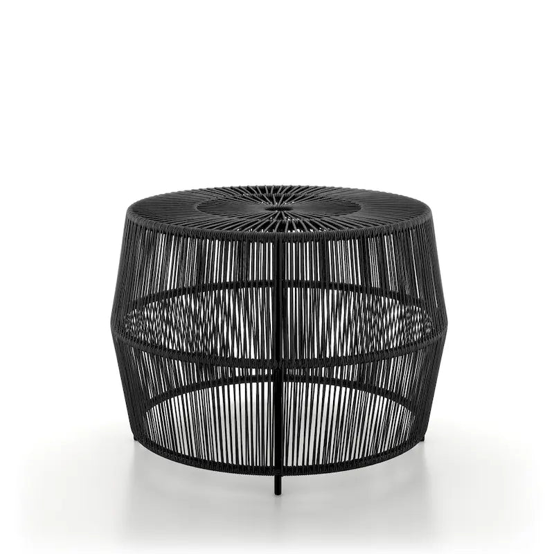 Table basse ronde d'extérieur bohème Alia Coastal Natural 22 pouces en rotin par M&L Co.