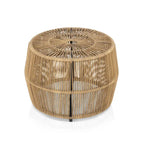 Table basse ronde d'extérieur bohème Alia Coastal Natural 22 pouces en rotin par M&L Co.