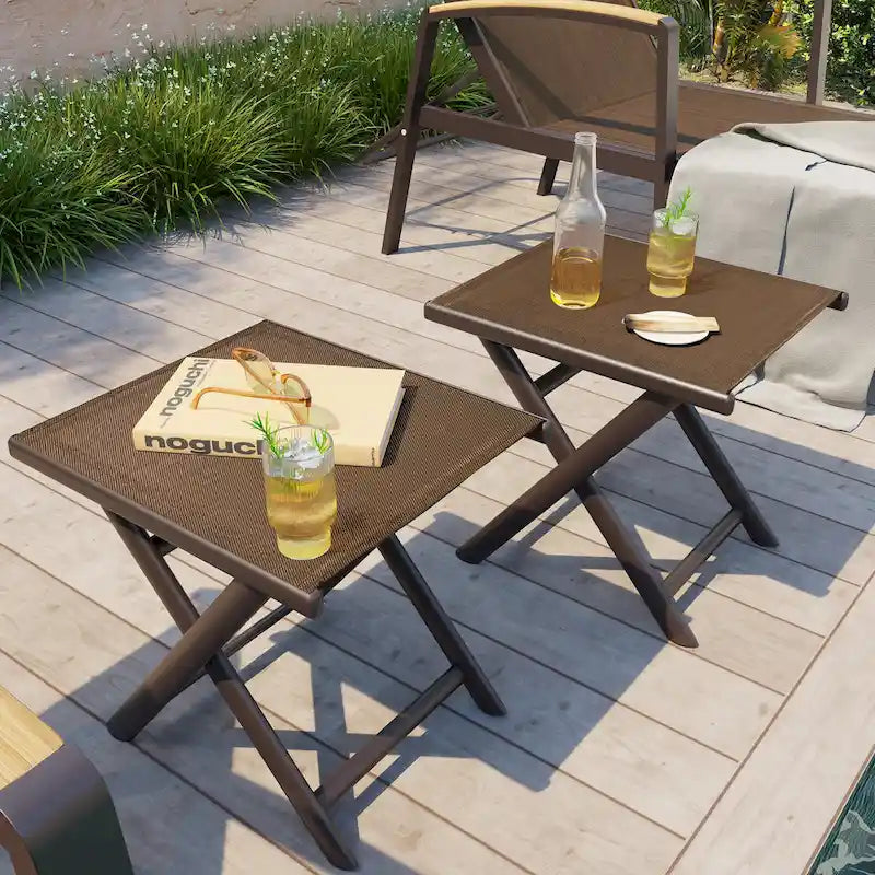 Outdoor Patio Folding Side Table Ottoman Camping End Table Plant Stand - 14.8in W x 17.1in L x 16.3in H