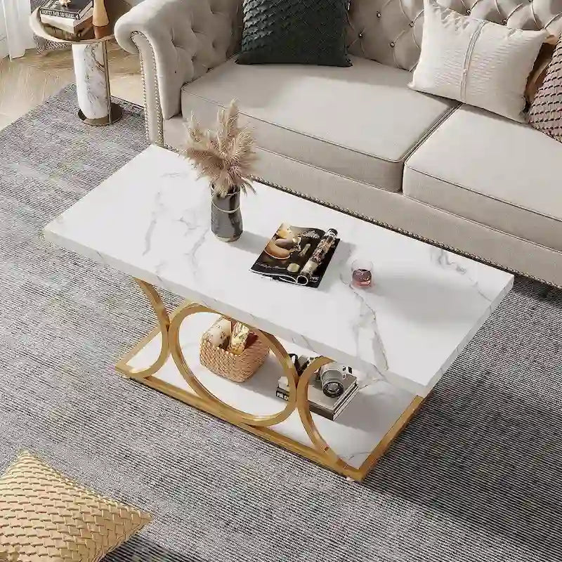 47 tables basses modernes à 2 niveaux avec plateau en faux marbre pour le salon