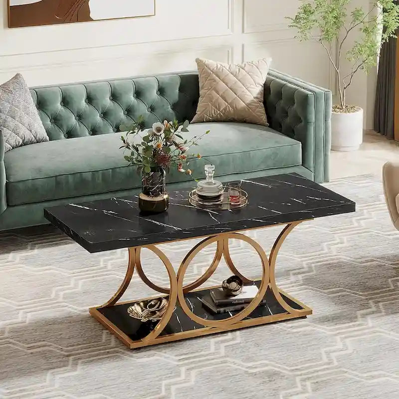 47 tables basses modernes à 2 niveaux avec plateau en faux marbre pour le salon