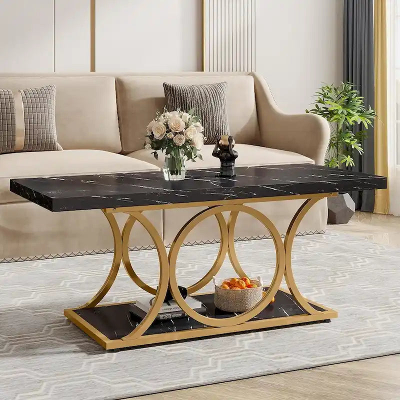 47 tables basses modernes à 2 niveaux avec plateau en faux marbre pour le salon