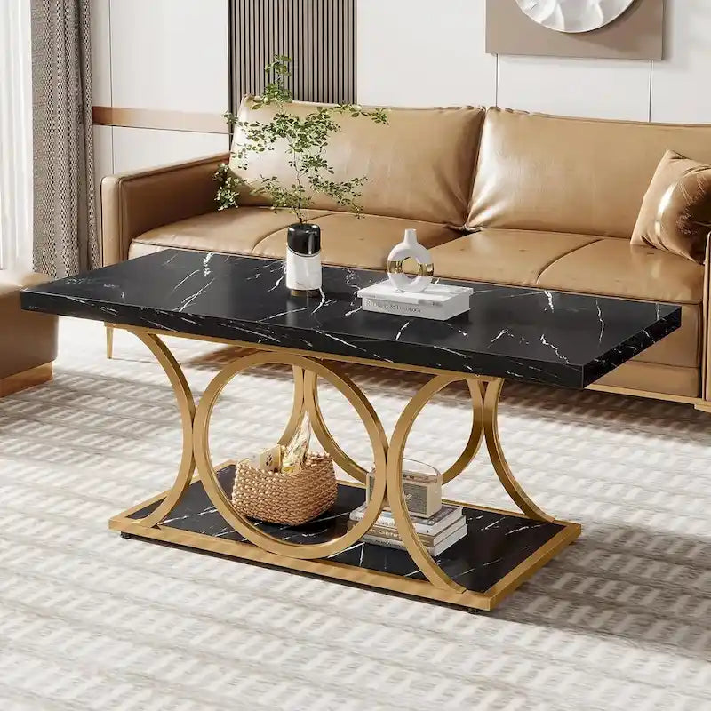 47 tables basses modernes à 2 niveaux avec plateau en faux marbre pour le salon