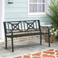 Black Outdoor Metal Bench Garden Porch Patio Chair Loveseat