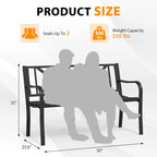 Banc de jardin en métal noir pour extérieur, fauteuil causeuse de patio/porche