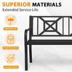 Banc de jardin en métal noir pour extérieur, fauteuil causeuse de patio/porche