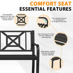 Banc de jardin en métal noir pour extérieur, fauteuil causeuse de patio/porche