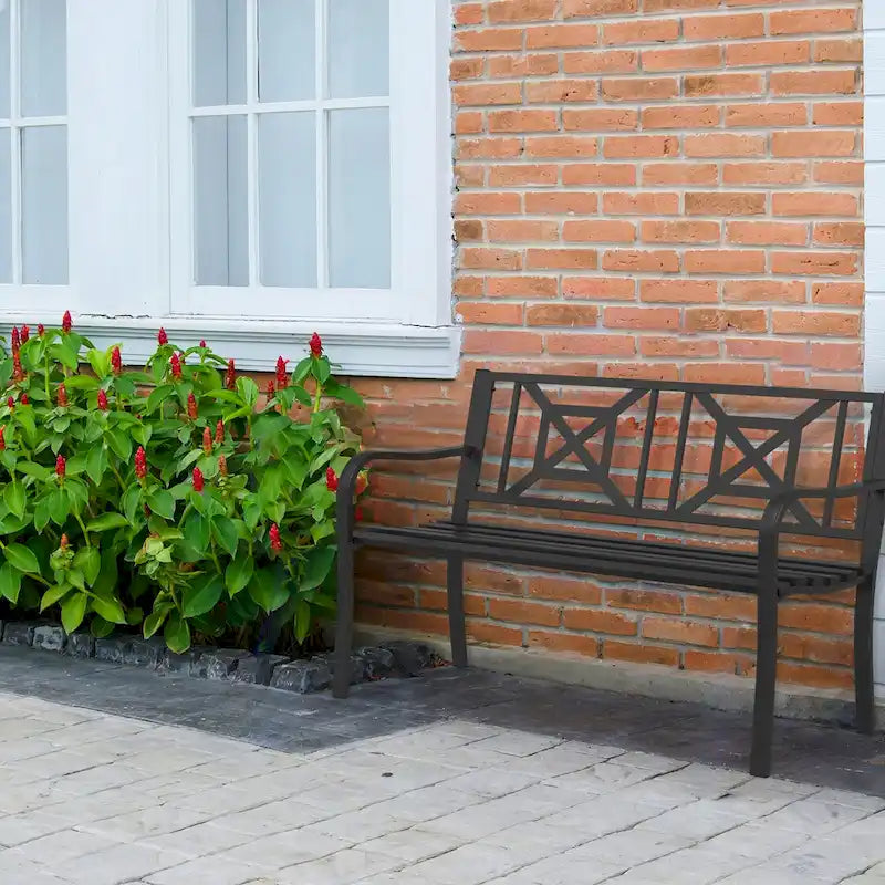 Banc de jardin en métal noir pour extérieur, fauteuil causeuse de patio/porche