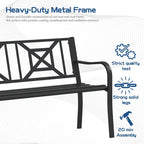 Banc de jardin en métal noir pour extérieur, fauteuil causeuse de patio/porche