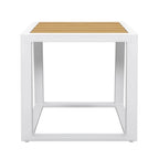 Outdoor 18 Inch Square Side Table, Aluminum Frame, Imitation Wood Tabletop