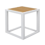 Table d'appoint carrée d'extérieur 18 pouces, cadre en aluminium, plateau en imitation bois