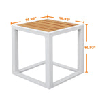 Table d'appoint carrée d'extérieur 18 pouces, cadre en aluminium, plateau en imitation bois