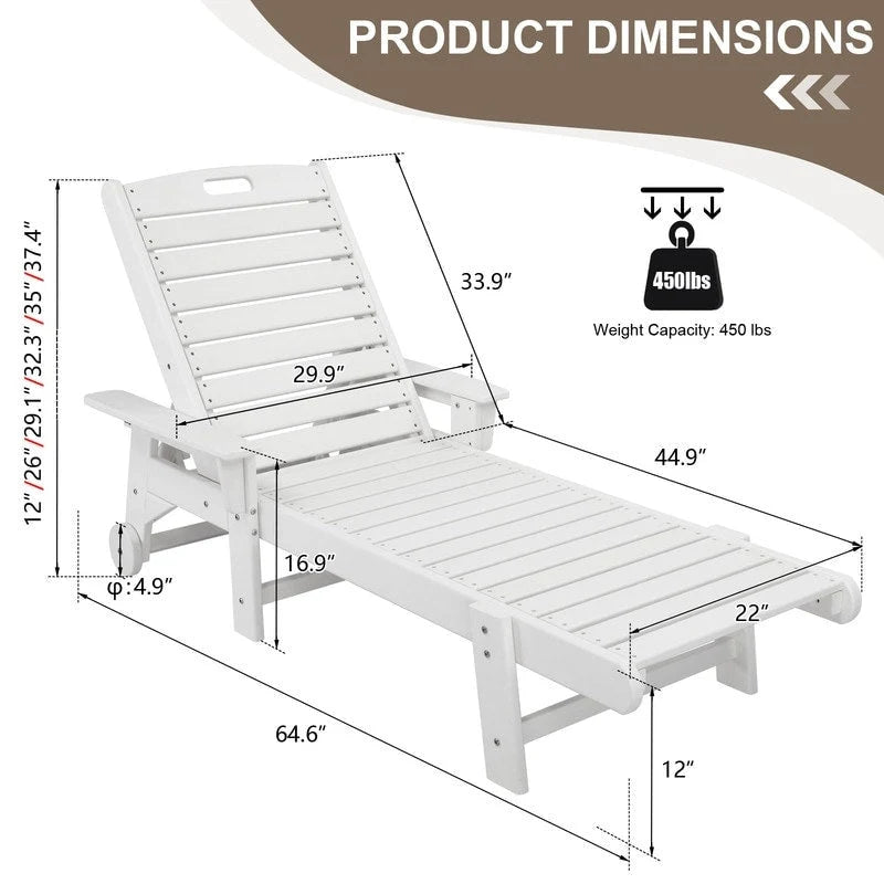 Chaise longue simple en polyéthylène haute densité inclinable d'extérieur (1 pièce)