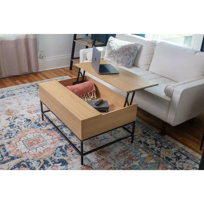 Table basse relevable avec rangement dissimulé pour salon, appartement et dortoir