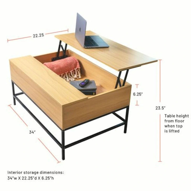 Table basse relevable avec rangement dissimulé pour salon, appartement et dortoir