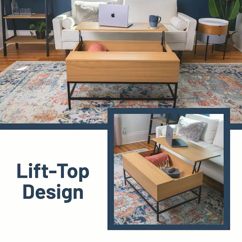 Table basse relevable avec rangement dissimulé pour salon, appartement et dortoir