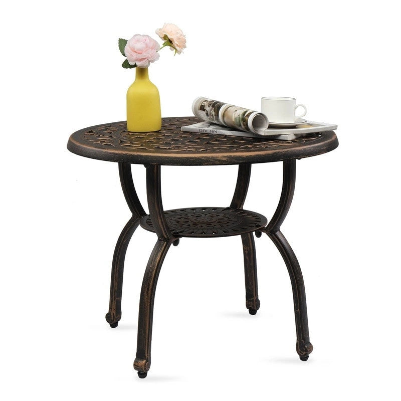 Cast Aluminum Outdoor Side Table Anti-Rust Outdoor Round End Table