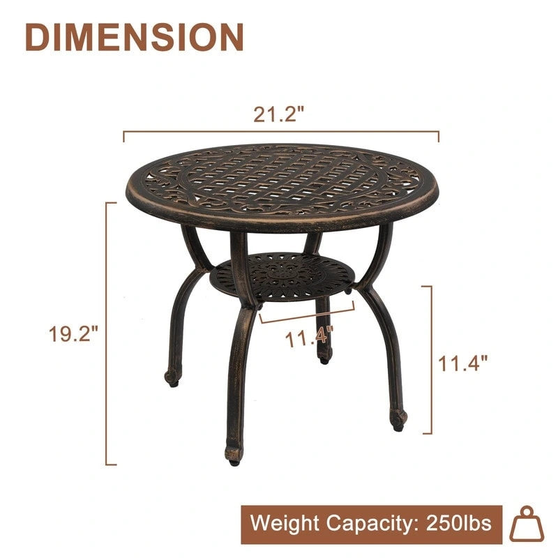 Table d'appoint d'extérieur en fonte d'aluminium, table d'appoint ronde antirouille pour l'extérieur