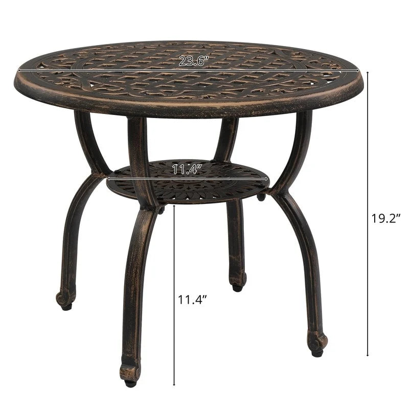 Table d'appoint d'extérieur en fonte d'aluminium, table d'appoint ronde antirouille pour l'extérieur
