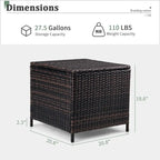 Table d'appoint de rangement en osier pour patio de 27 gallons