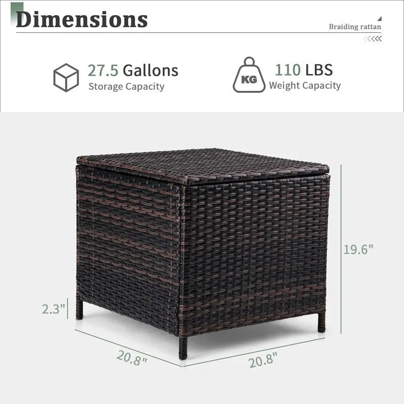 Table d'appoint de rangement en osier pour patio de 27 gallons