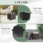 Table d'appoint de rangement en osier pour patio de 27 gallons