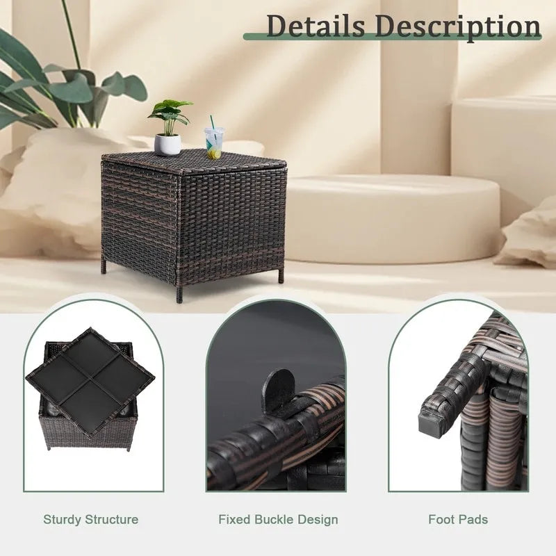 Table d'appoint de rangement en osier pour patio de 27 gallons
