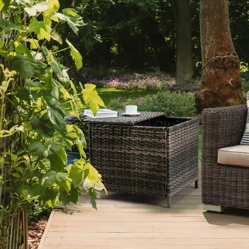 Table d'appoint de rangement en osier pour patio de 27 gallons