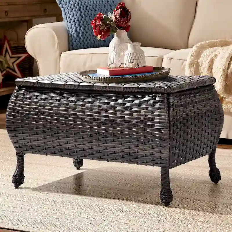 Table basse de rangement d'extérieur en osier marron Cozywor