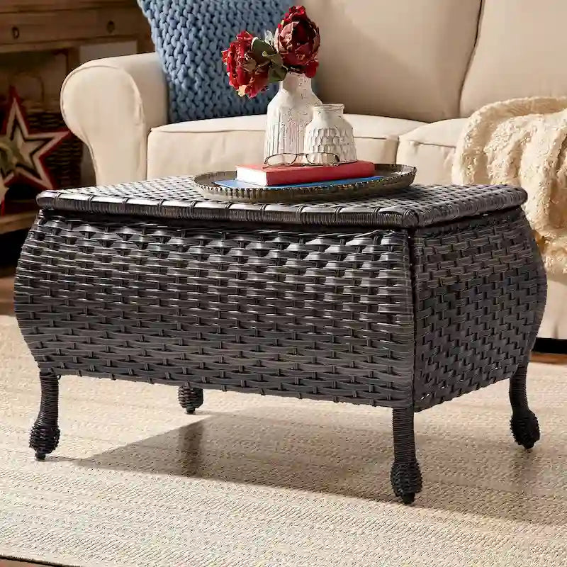 Table basse de rangement d'extérieur en osier marron Cozywor