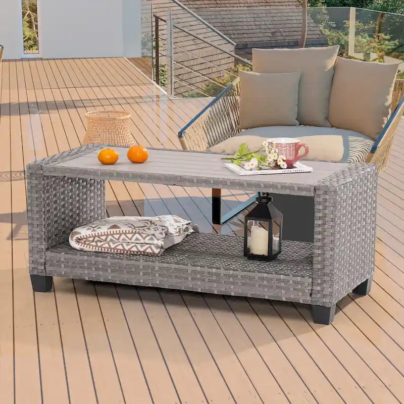 LIVOOSUN Table d'appoint rectangulaire en HIPS pour patio, Table basse en rotin