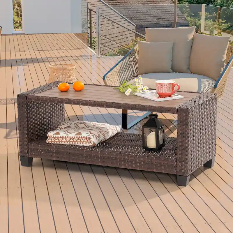 LIVOOSUN Patio HIPS Side Table,Rectangular Rattan Coffee Table