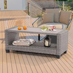 LIVOOSUN Patio HIPS Side Table,Rectangular Rattan Coffee Table